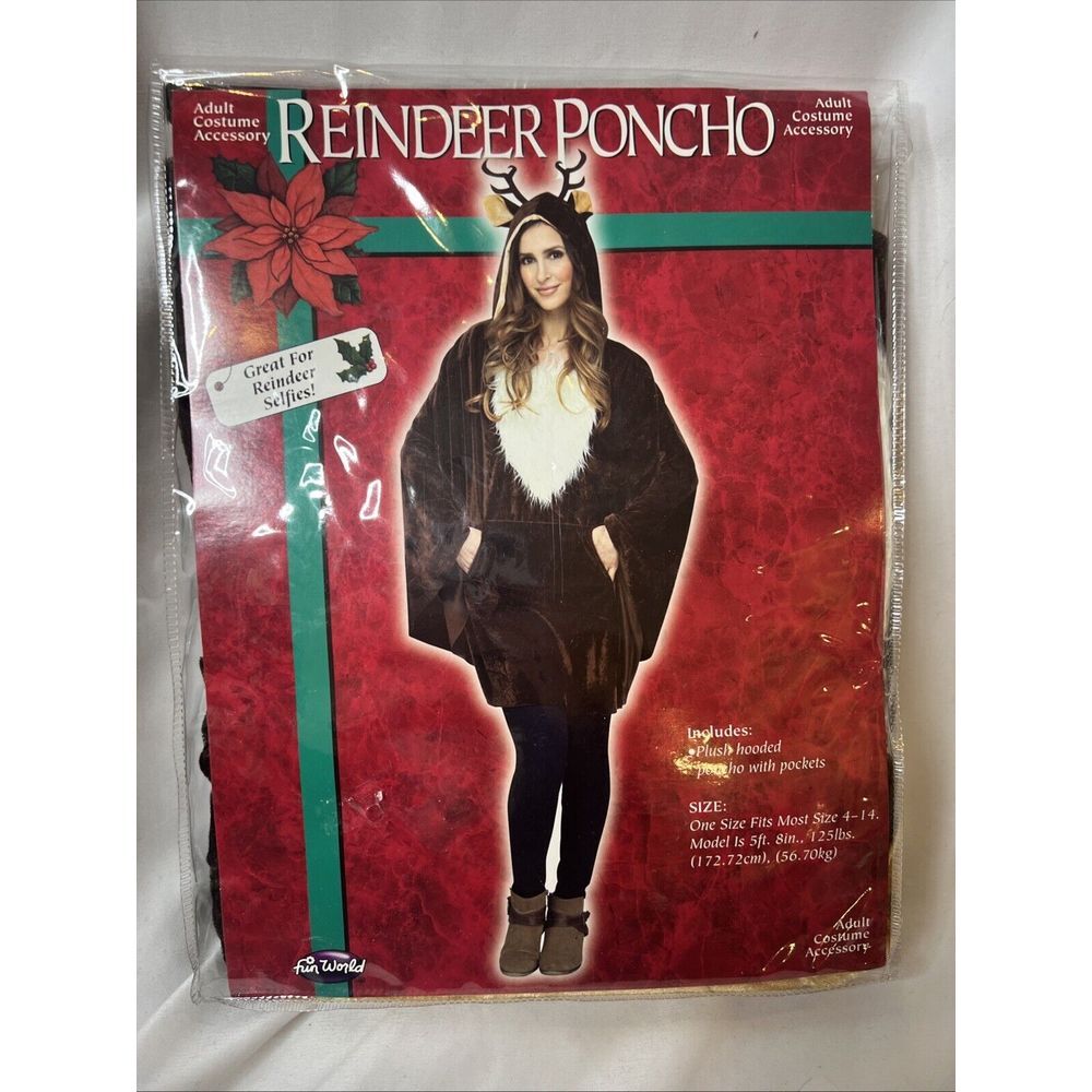 Reindeer Poncho Adult OSFM Holiday Halloween Costume Party Accessory Fun World